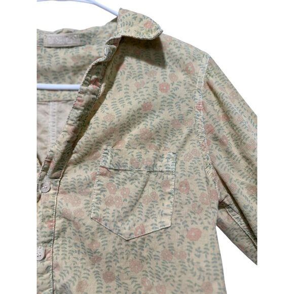 CP Shades Corduroy Button Down Shirt Women XS Yellow Floral Cotton Dainty Office - Picture 9 of 14